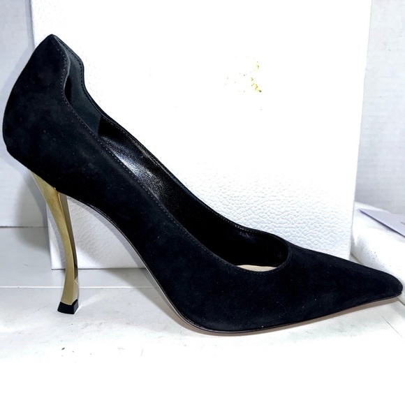 DIOR D-FAME PUMP BLACK SUEDE & GOLD HEEL SIZE 39 ✨ - Picture 5 of 6